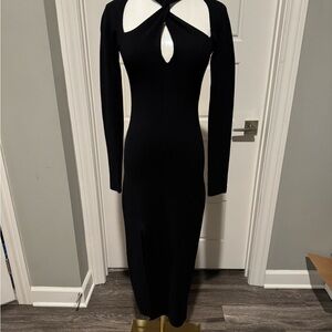 Astr Black Long Sleeve Twist Cutout Midi Dress